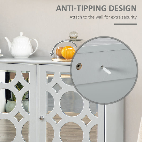 Buffet de cuisine avec 3 portes miroir, 2 placards et une étagère réglable, gris