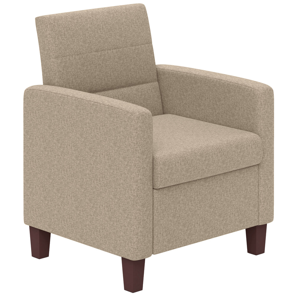 Fauteuil en tissu avec coussin d'assise et patins antidérapants, marron clair