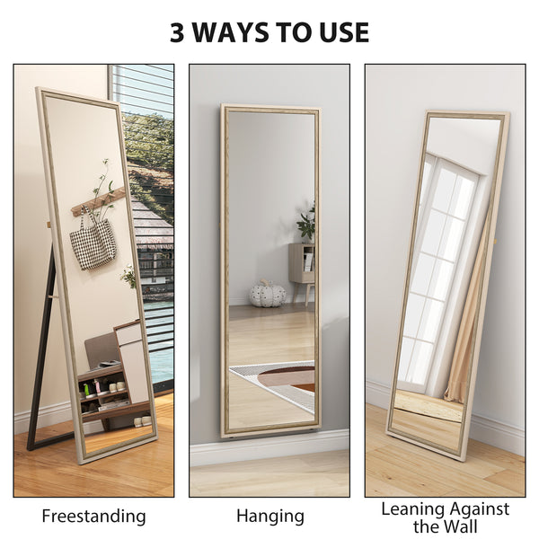 Rectangular full-length mirror with two-tone frame, white wood grain