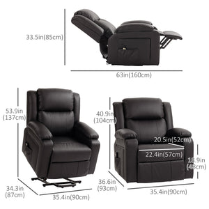 Fauteuil releveur électrique en cuir synthétique avec télécommande et poches latérales, marron
