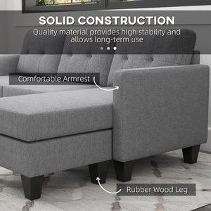 Canapé d'angle 3 places avec pouf, coussin épais et pieds en bois, gris clair