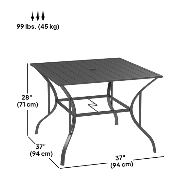 Table de jardin carrée avec trou pour parasol, gris foncé