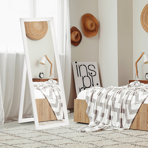 Standing mirror with frame, white