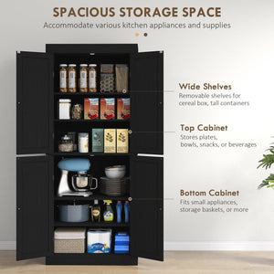 Armoire de cuisine autoportante 72,5 po avec 4 portes, noire