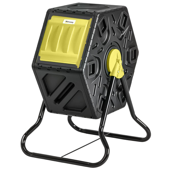 Rotating composter with 24 vents and steel legs, 64 litres, yellow