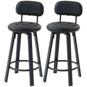 Ensemble de 2 tabourets de bar rembourrées avec repose-pieds et dossier pour comptoir de cuisine, noir