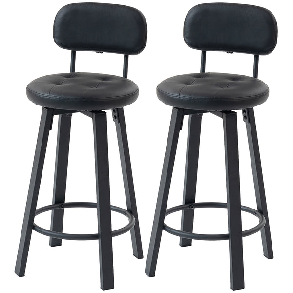Ensemble de 2 tabourets de bar rembourrées avec repose-pieds et dossier pour comptoir de cuisine, noir