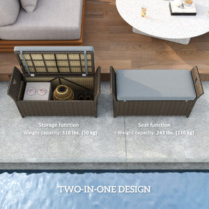 Banc de rangement d'extérieur 2 en 1 en rotin PE