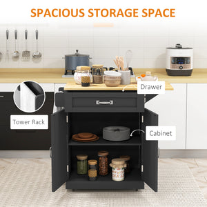 Îlot de cuisine pliable avec tiroir de rangement, chariot utilitaire à roulettes de style campagnard avec plateau en bois à abattant, noir