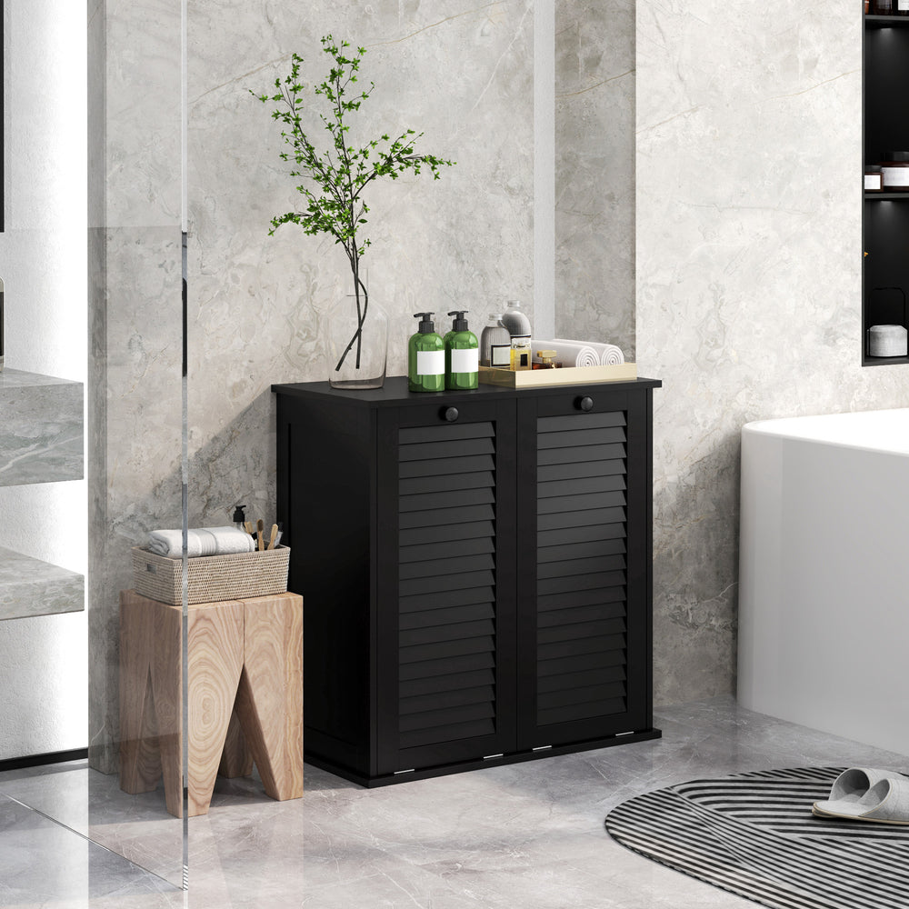Armoire panier à linge basculant avec 2 paniers et 2 portes persiennes, noir