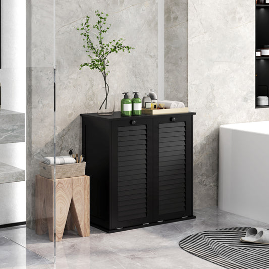 Armoire à panier à linge basculant avec 2 paniers et 2 portes persiennes, noir