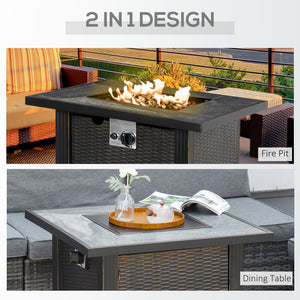 30 Inch Outdoor Gas Fire Pit Table, 50000 BTU Wicker Auto Ignition Propane Fire Table with Lid, Lava Rocks and Cover, CSA Certification for Patio