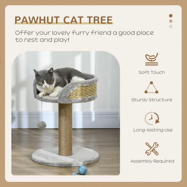 Cat tree with scratching post, play ball, perch and small tower, gray 
