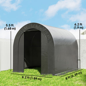 Abri de jardin pour moto 6 x 8 robuste et portable en acier galvanisé, noir