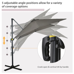 Parasol déporté carré de 8 pieds avec rotation à 360°, en aluminium, gris clair