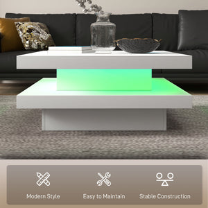 Table basse carrée avec 7 lumières LED et télécommande, blanche