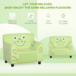 Fauteuil avec accoudoirs pour enfant avec imprimé animal mignon, velours ultra doux, bois d'eucalyptus, vert
