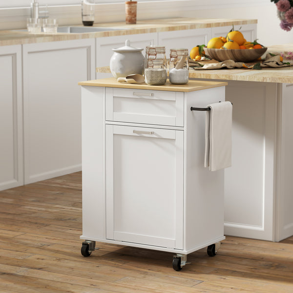 Îlot de cuisine mobile avec compartiment basculant pour poubelle, tiroir et rangement