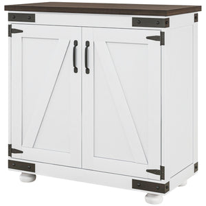 Buffet de rangement avec porte coulissante de style grange et étagères réglables, blanc et marron