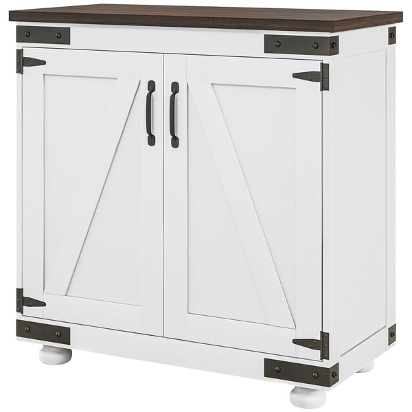 Buffet de rangement avec porte coulissante de style grange et étagères réglables, blanc et marron