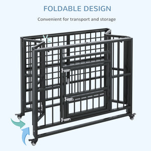 37" Heavy Duty Dog Crate, Foldable Dog Cage on Wheels with Double Locks, Removable Tray, Openable Top, Double Doors, Indoor Outdoor Use, for Small and Medium Dogs - Black