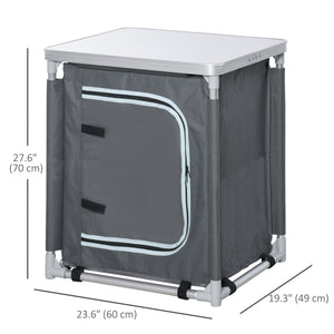 Station de cuisine de camping en aluminium avec placard à 2 étagères et sac de transport