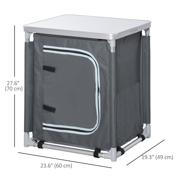 Station de cuisine de camping en aluminium avec placard à 2 étagères et sac de transport