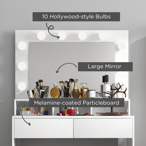 Coiffeuse avec miroir à éclairage LED et tiroirs, blanche