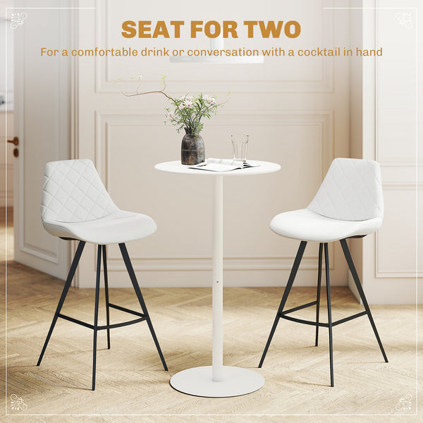 Modern round bar table with steel frame, white