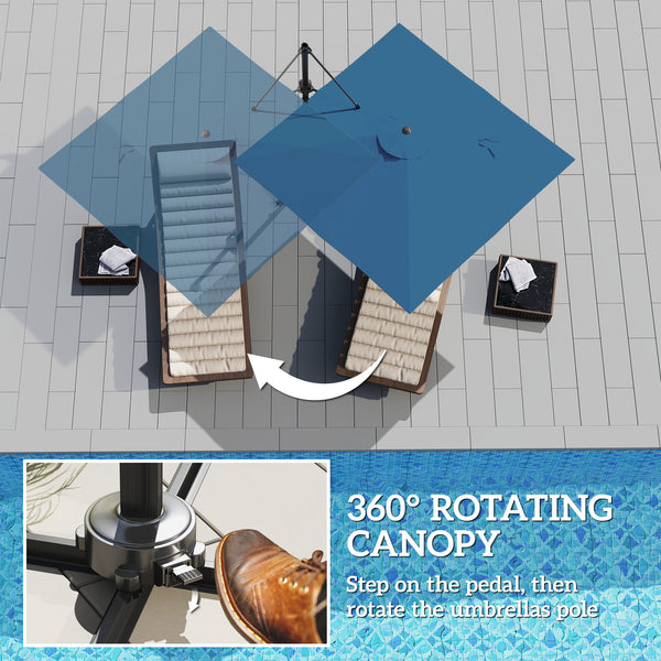 Parasol déporté carré de 8 pieds, avec pied en croix, bleu marine