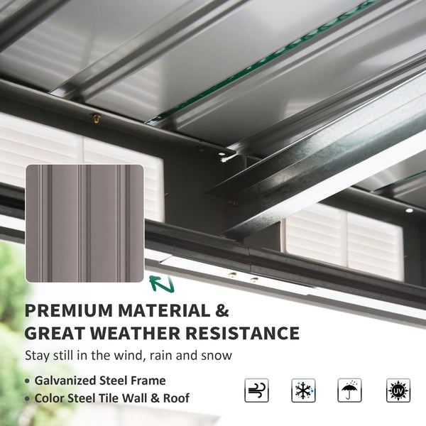 Abri de jardin en métal avec kit de fondation, ventilation et portes, gris clair