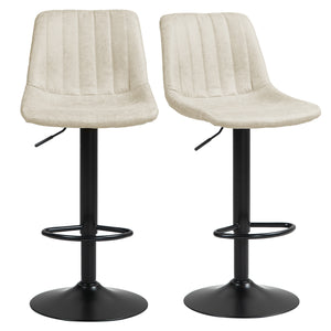 Set of 2 height-adjustable leather bar stools with swivel seats, cream white