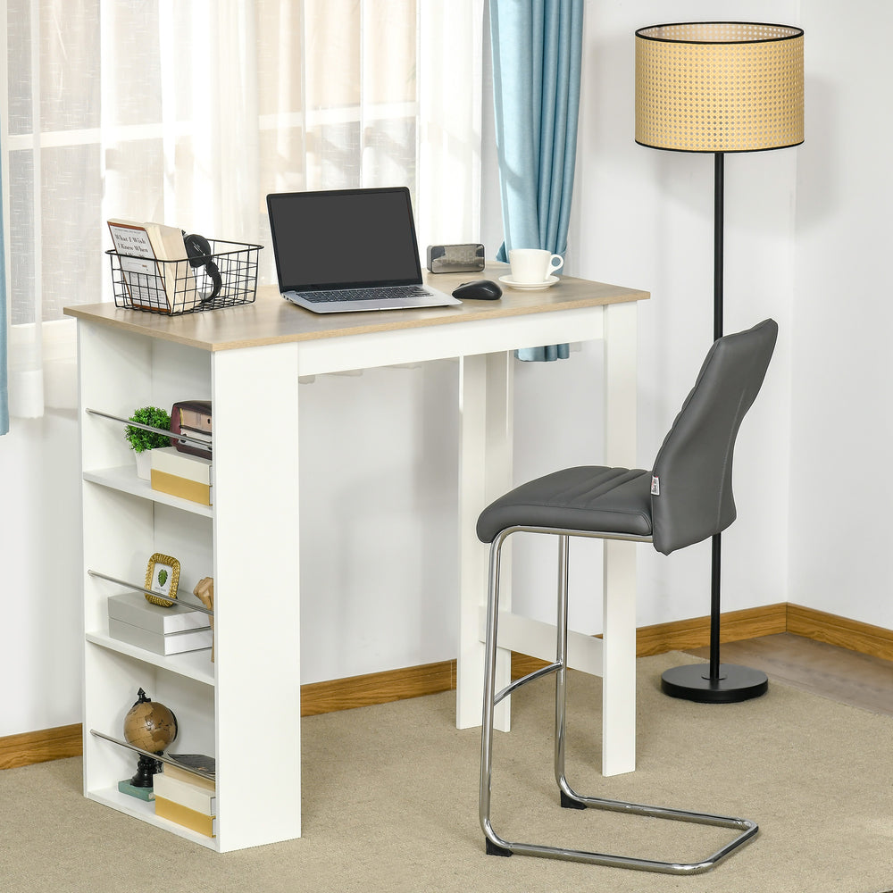 Table de bar avec 3 étagères de rangement, blanc