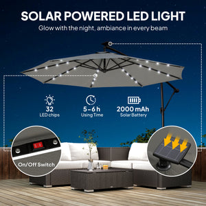 2.95 m cantilever parasol with solar lighting, protective cover, tilt and crank, grey