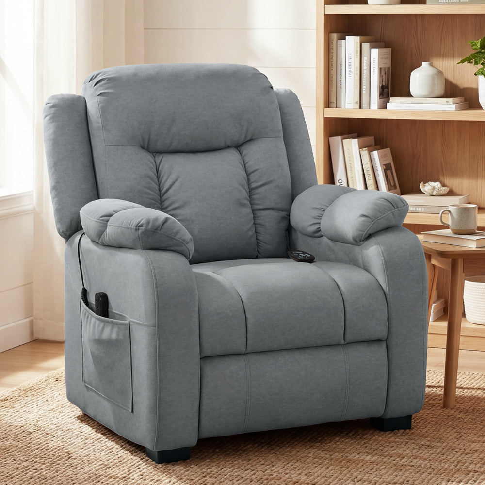 Massage Recliner Chair with Quiet Brushless Motor Pet-Friendly Fabric Power Recliner with 2 Memory Positions Grey