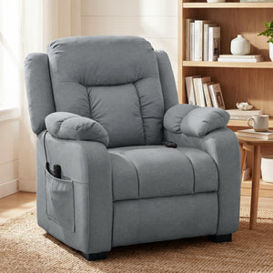 Massage Recliner Chair with Quiet Brushless Motor Pet-Friendly Fabric Power Recliner with 2 Memory Positions Grey