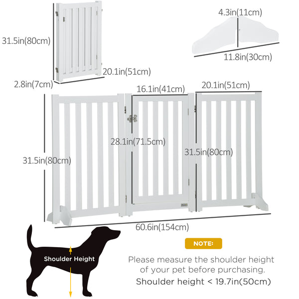 Barrière pour chien pliable avec porte et 3 panneaux, blanche
