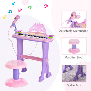 Piano électronique avec microphone et tabouret rose/mauve