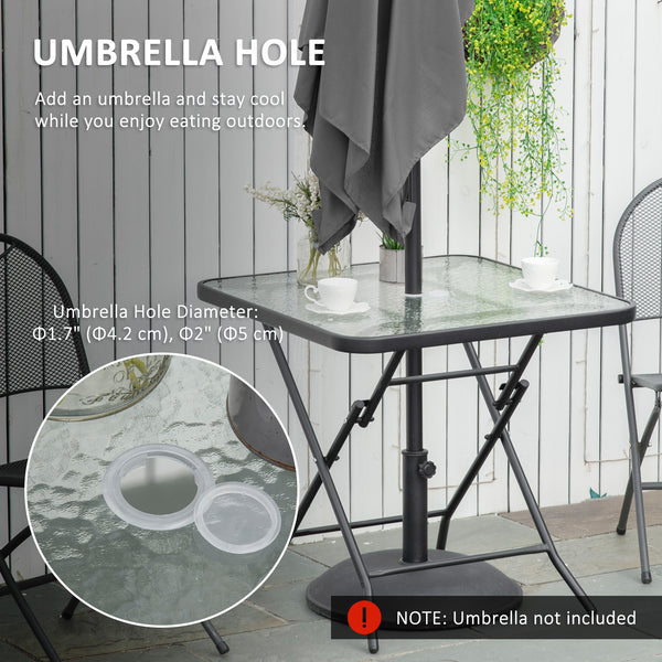 Table de jardin carrée pliable avec trou pour parasol, noire