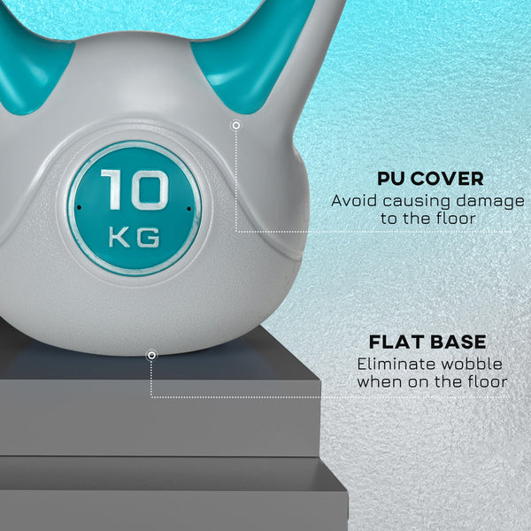 Kettlebell de 22 lb avec poignée large et base stable – Bleu pâle et gris