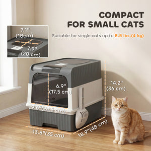 Cat Litter Box with Lid, Enclosed Kitty Litter Box with Pull-Out Drawer Tray, Scoop, 4 Deodorizing Bags, Gray
