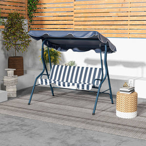 Outdoor Porch Swing with Adjustable Canopy, 3-Seater Patio Swing Chair with Cushion, Blue