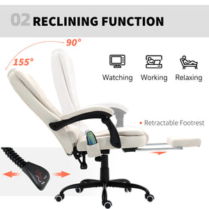 7-point vibrating massage chair with footrest, cream white 