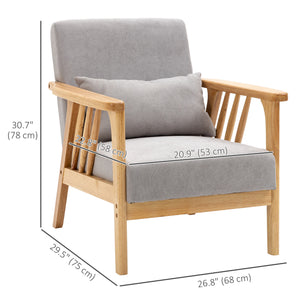 Fauteuil rembourré avec structure en bois d'hévéa, gris