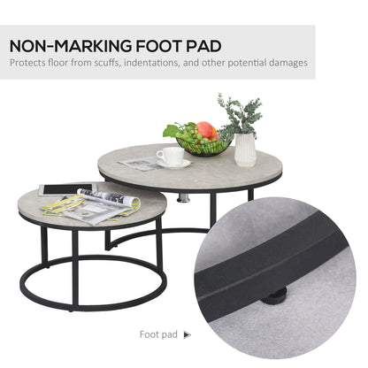 Lot de 2 tables basses modernes avec base en métal pour salon, gris ciment
