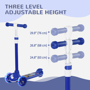 Trottinette à 3 roues avec hauteur réglable, lumière LED, bleue