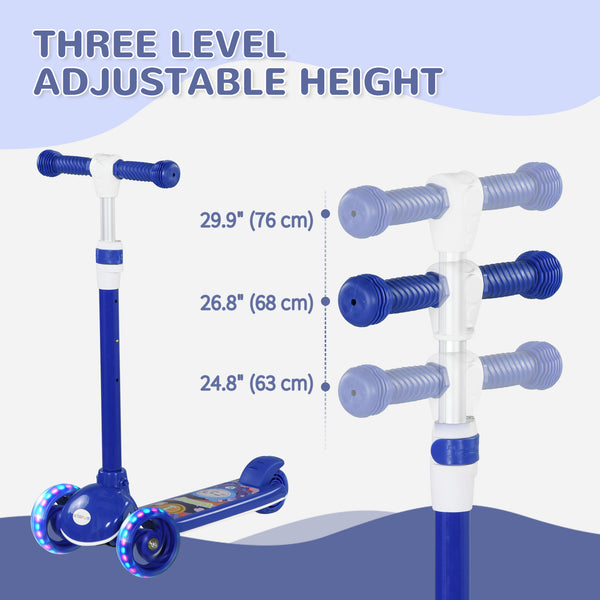 Trottinette à 3 roues avec hauteur réglable, lumière LED, bleue