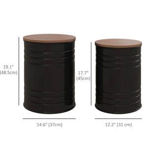 Lot de 2 tables d'appoint rondes avec couvercle en bois, noir
