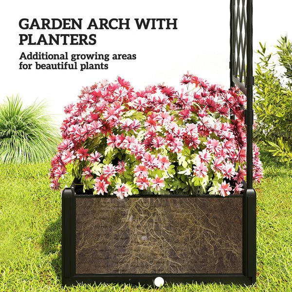 Garden arch with trellis and 2 planters, black