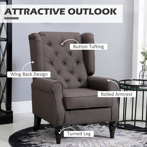 Fauteuil d'appoint capitonné à boutons avec pieds en bois, marron